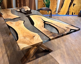 Handmade Live Edge Walnut Epoxy Resin Dining Table: Modern Office Table (104x39)