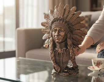 Native Häuptling Figur | Antike Bronze-Finish | Aufdruck Tribal Wohnkultur