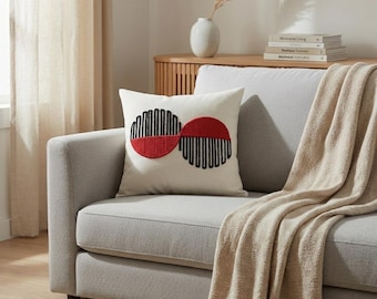 Modernes Geometrisches Kissen, Rot Schwarz Abstraktes Bauhaus Kissen, 16x16 Home Decor