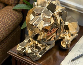 Gold Geometric Lion Sculpture | Modern Art Decor | Luxury Home Accent