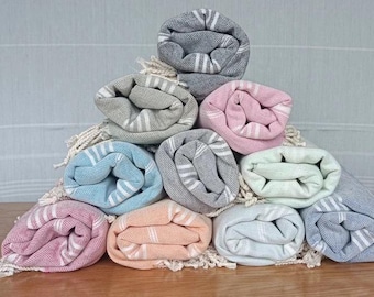 Natürliches Leinen türkisches Handtuch | Gestreiftes Peshtemal Strand- & Badetuch