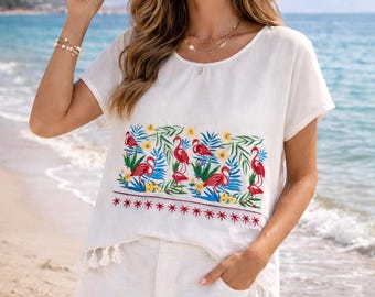 Kapitän Strandjacke: | Handgewebte Bambus Baumwolle Tunika | Boho Sommer Top für Frauen