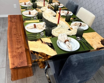 Live Edge Walnut Epoxy Resin Dining Table: Handmade Rustic Modern Office Table (104"x39")
