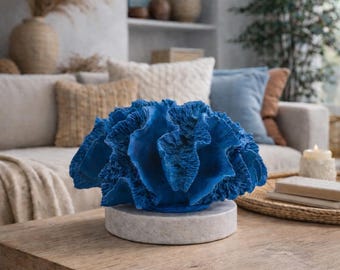Handgemachte Blaue Abstrakte Blumen Skulptur | Moderne Kunst Dekor | Statement Home Akzent