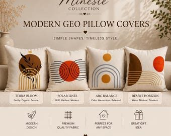 Funda de almohada escandinava neutra, cojín decorativo geométrico abstracto moderno, acento minimalista bohemio para sala de estar.