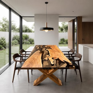 Live Edge Walnut Epoxy River Dining Table, Custom Modern Office Furniture