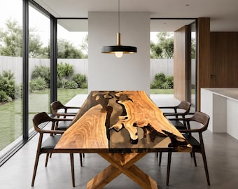 Handmade Live Edge Walnut Clear Epoxy River Table – Custom Dining Table, Conference & Executive Desk