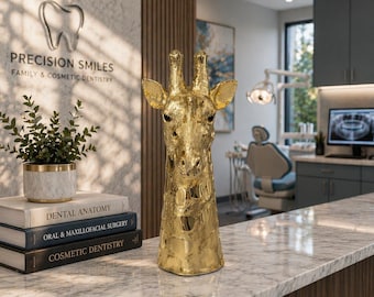 Gold Giraffen-Kopf-Skulptur | Moderne Tier Kunst Dekor | Luxus-Heimakzent