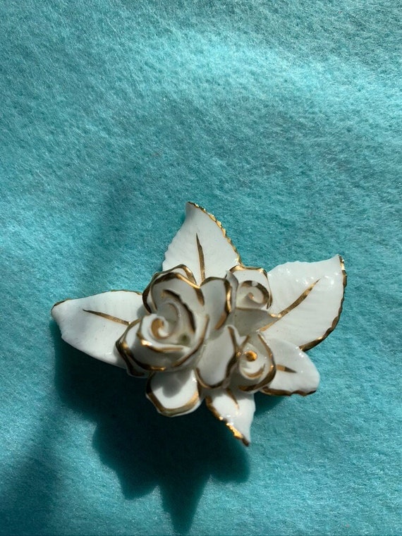 Ceramic White and Gold Rose Pin