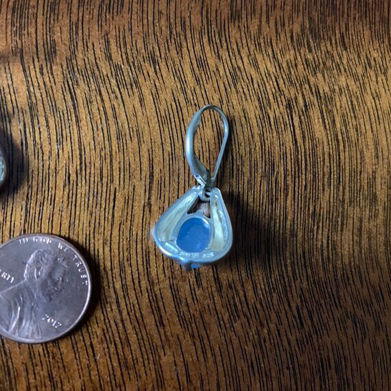 Pear Shaped Blue Sandstone Solid Sterling Silver Hook Dangle Drop Earrings TPJ 