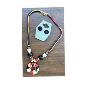 Unique Ceramic set of Pendant Necklace and Earrings - Multicolor Chunky Beaded Jewelry - Handmade Jewelry for Color Lovers –Gift for her