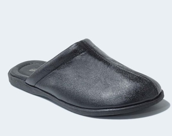 Echt leren herenpantoffels: zwarte comfortslippers