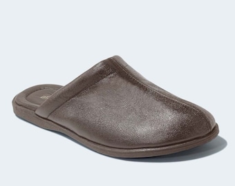 Echte leren herenpantoffels - koffiebruin - comfortstijl