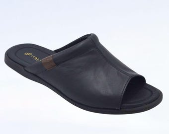 Genuine Leather Men's Sandals - Black Slip-ons - Made in Brazil