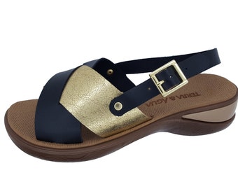 Womens Comfort sandals  Terra & Agua - Made in Brazil - Black / Gold