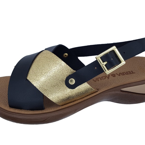 Womens Comfort sandals  Terra & Agua - Made in Brazil - Black / Gold