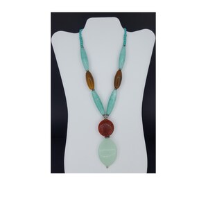 Handmade Agate and Blue Jade Natural Gemstone Pendant, Beaded Necklace, Gemstone Pendant, Gift for her - Mother&#39;s day gift