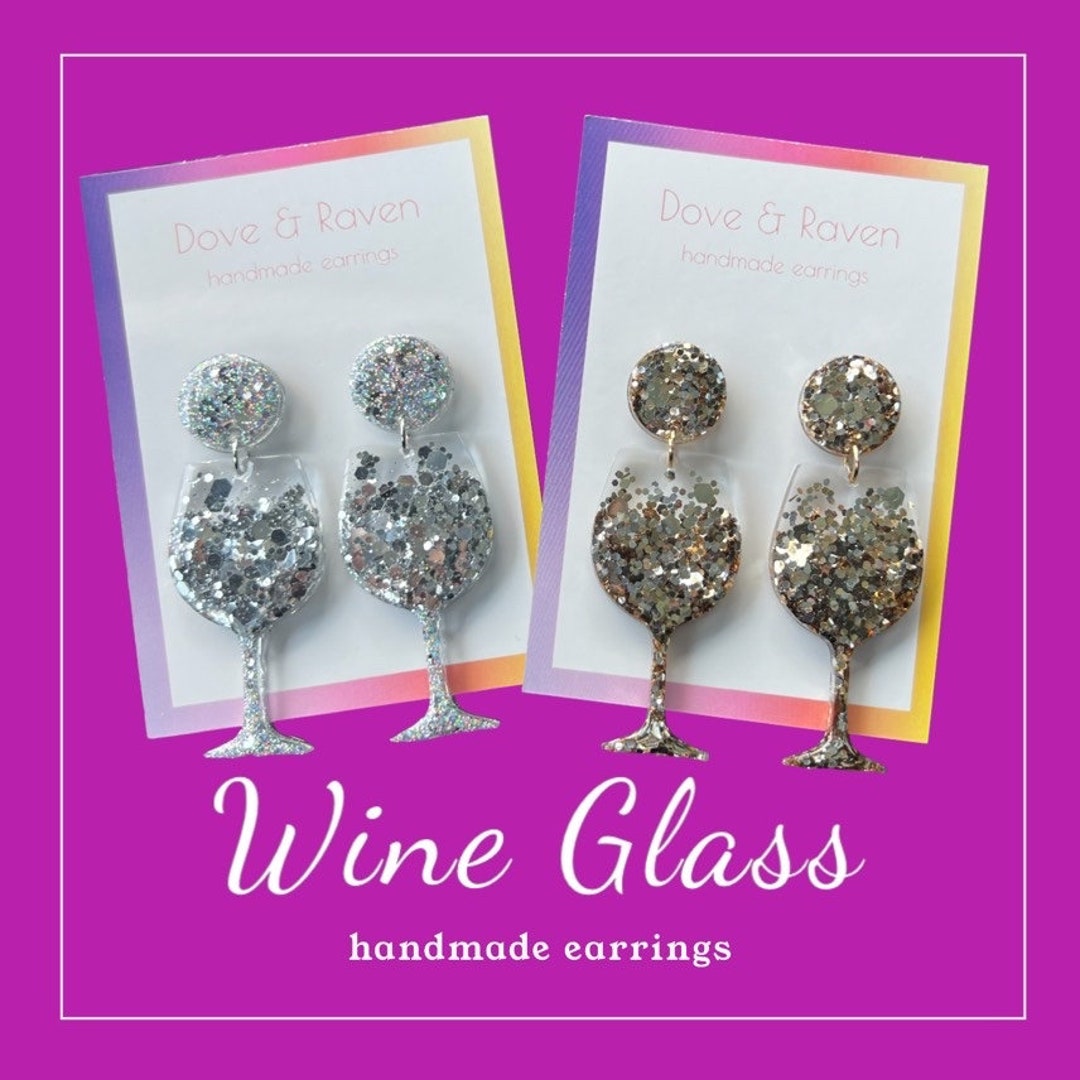 Wine Glass Earrings Silver White Wine Wine Lover Gifts Etsy