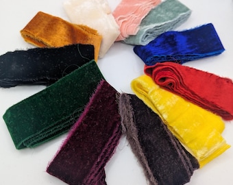 VELVET RIBBON, LUXURY, Frayed Edge, Fiber Art Supply (1 Yard)