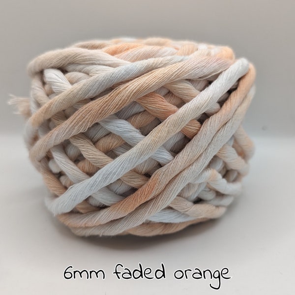 6mm RECYCLED COTTON, Hand dyed single twist string / cord for macramé and fiber art, beautifully soft, tassel making & fringing.