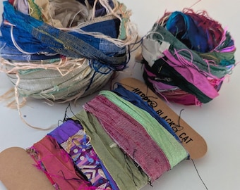 SARI SILK RIBBON mixed colours:  Recycled journal, scrapbook, embroidery  (Sold by Meter)