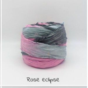 5m CHIFFON SILK RIBBON , Tie dyed ,  2nds due to manufacturing defect - variable width/text ribbon  recycled and reclaimed