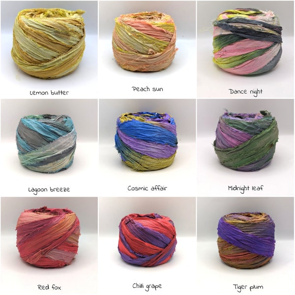 SARI SILK RIBBON sold in meters. Dip dyed recycled and reclaimed, tie dyed. pictures are for color reference only.