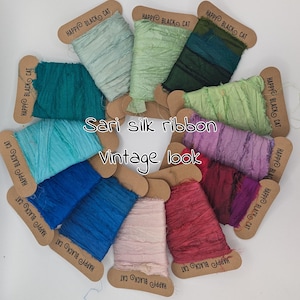 SARI SILK RIBBON. Vintage look, distressed ribbon,   10 or 20 meter lengths. Recycled and reclaimed  pictures are for reference only.