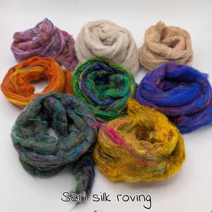 SARI SILK ROVING, sari silk sliver, sari silk waste, 1 meter lengths. recycled and reclaimed  pictures are for color reference only.