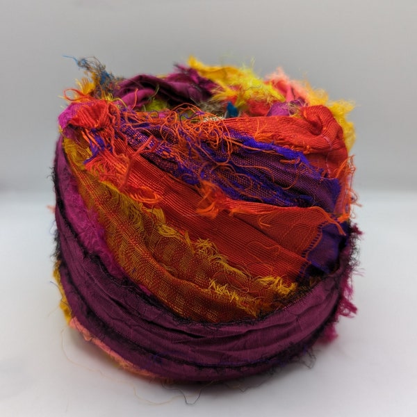 EYELASH SARI SILK Ribbon. Jewel tones frayed ribbon, recycled and reclaimed sold in 5 meter, 10 meters. pictures are for reference only