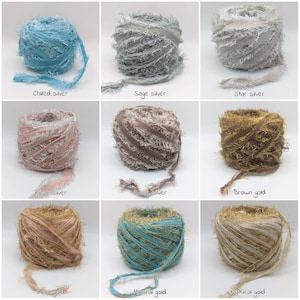 METALLIC FRAYED COTTON Ribbon, metallic  cotton frizz, recycled and reclaimed   pictures are for color reference only.