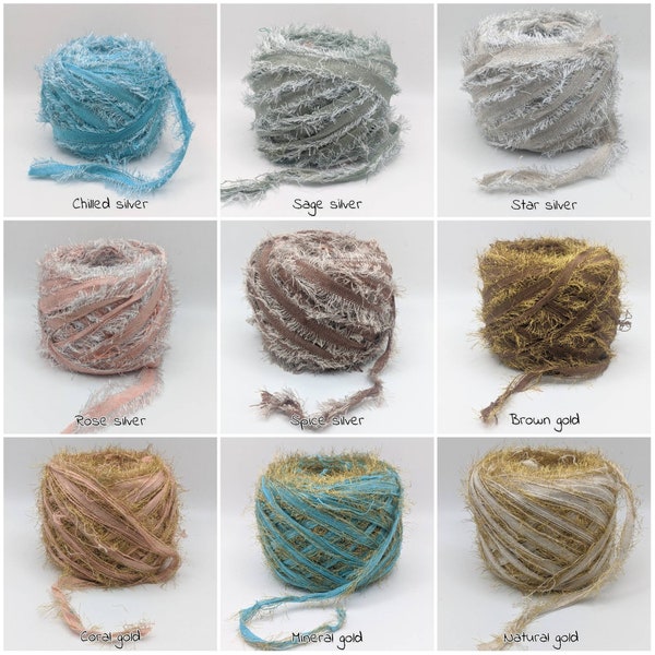 METALLIC FRAYED COTTON Ribbon, Metallic Cotton Frizz, recycelte und wiedergewonnene Bilder dienen nur als Farbreferenz.