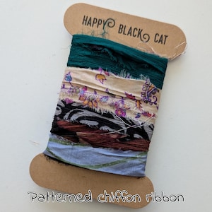 Patterned CHIFFON SILK RIBBON. From sari silk manufacturing, recycled and reclaimed sold in 5 meter, 10 meter, 15 meters