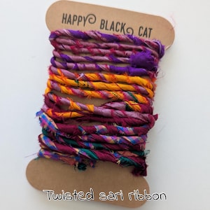 SARI SILK Ribbon, Twisted into yarn, sold in meters  recycled and reclaimed pictures are for color reference only