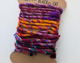 SARI SILK RIBBON Twisted :  Recycled Fiber Art Ribbon, journal, scrapbook, embroidery  (Sold by Meter)