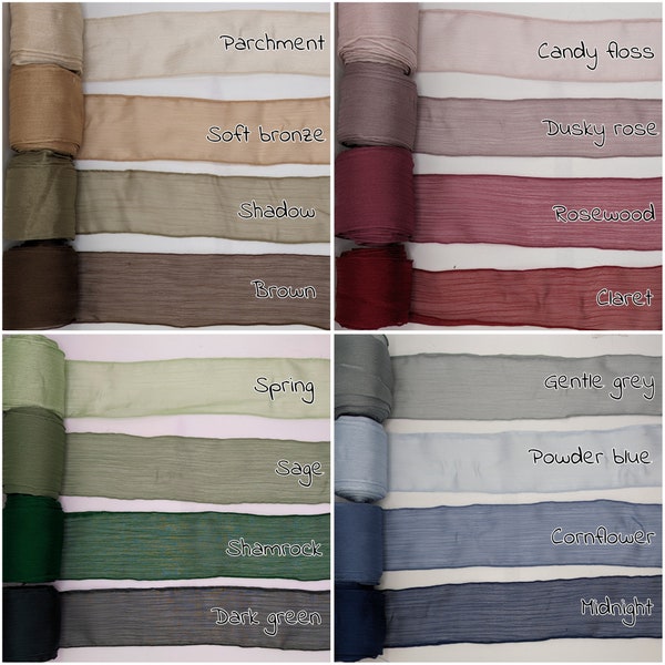 WRINKLE CHIFFON Ribbon ,New colours added.  Sold per meter.  pictures are for color reference only.