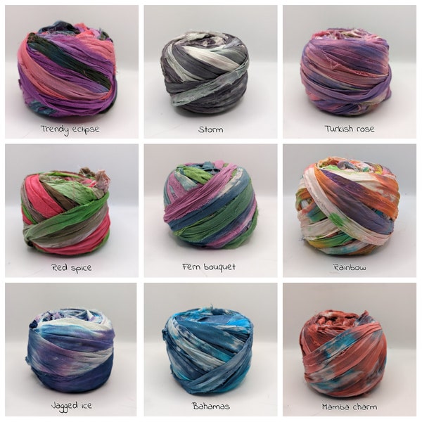 CHIFFON-SILK RIBBON  Limited Edition, Hand dyed in the U.K. from 1 meter lengths recycled and reclaimed  pictures are for color reference