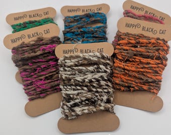 SILK NOIL TWISTED Yarn: Hand-spun Textile Fiber, reclaimed fibers with color.