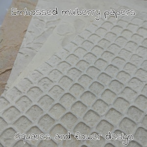 EMBOSSED MULBERRY PAPER, great for scrapbooks and journaling, beautiful paper with bark and plant materials, Squares, leaves, flower