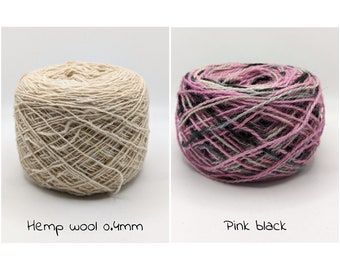 HEMP YARNS WOOL, Natural and vegan friendly, dyed, sold per meter. pictures are for color reference only.