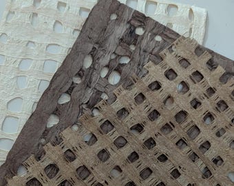MEXICAN AMATE PAPER, Grid, squared,  great for scrapbooks and journaling, beautiful paper with bark and plant materials, mixed size.