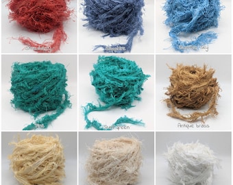 FRAYED LINEN RIBBON, cotton frizz, linen frizz, 9 new colors,  recycled and reclaimed sold per meter pictures are for color reference only.