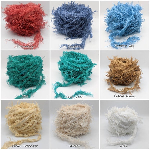 FRAYED LINEN RIBBON, cotton frizz, linen frizz, 9 new colors,  recycled and reclaimed sold per meter pictures are for color reference only.