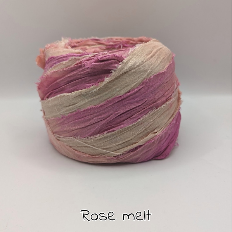 NeW, SARI SILK RIBBON sold in meters. recycled and reclaimed Ombre dyed, Dip dyed, tie dyed. pictures are for color reference only. Rose melt