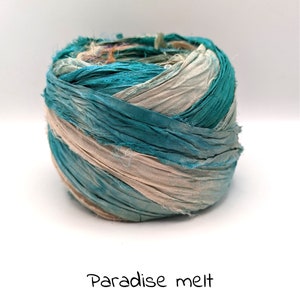 NeW, SARI SILK RIBBON sold in meters. recycled and reclaimed Ombre dyed, Dip dyed, tie dyed. pictures are for color reference only. Paradise melt