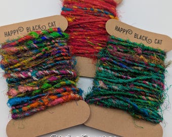 SARI SILK YARN: Mixed Color Fiber Art Yarn (by the meter)