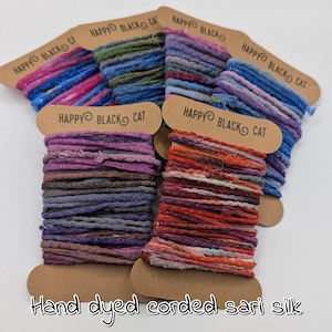 Hand dyed SARI SILK corded chiffon ribbon, sold in meters. recycled reclaimed, pictures are for reference only.