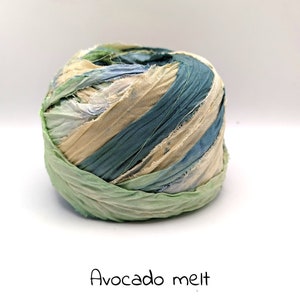 NeW, SARI SILK RIBBON sold in meters. recycled and reclaimed Ombre dyed, Dip dyed, tie dyed. pictures are for color reference only. Avocado melt