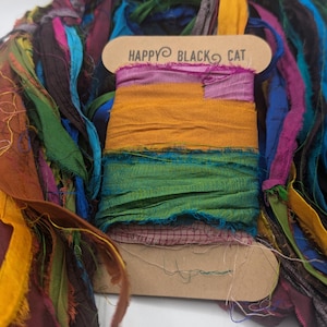 SARI SILK RIBBON. Mixed colors, bright colors, From 5 meter lengths. Recycled and reclaimed  pictures are for color reference only.