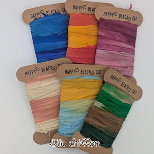 CHIFFON-SILK RIBBON  Hand dyed Indian strip from 1 meter lengths  recycled and reclaimed  pictures are for color reference only.